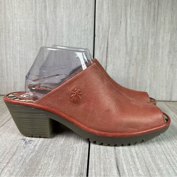Fly London Wony Clay Brown Leather Heeled Mule Clog Shoe Womens Size 10 EUR 41 - Picture 3 of 10